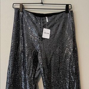 FREE PEOPLE Black w/Silver Sequin Pants